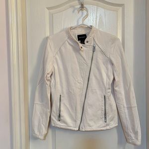 DKNY lightweight white cropped jacket asymmetrical zipper